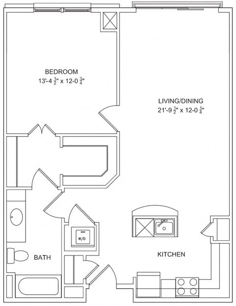 Floor plan for 1 bed, 1 bath, 798 sqft